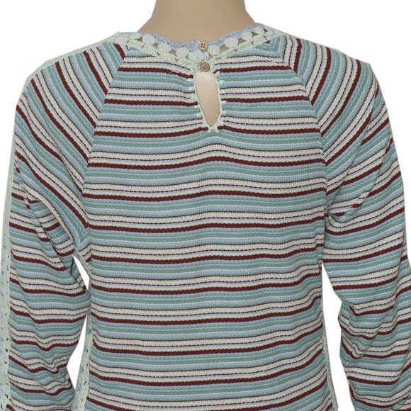Free People Sunny Day Cuff Striped Printed Crochet Fitted Top XL - Picture 6 of 7